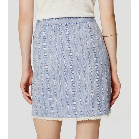 LOFT Womens Chambray Wrap Skirt Size 4 Mini High Waist Fringe Hem Casual Cotton - Picture 3 of 13